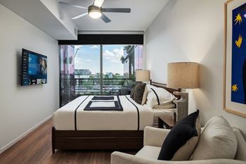 Designer roller shades with blackout shades in bedrooms